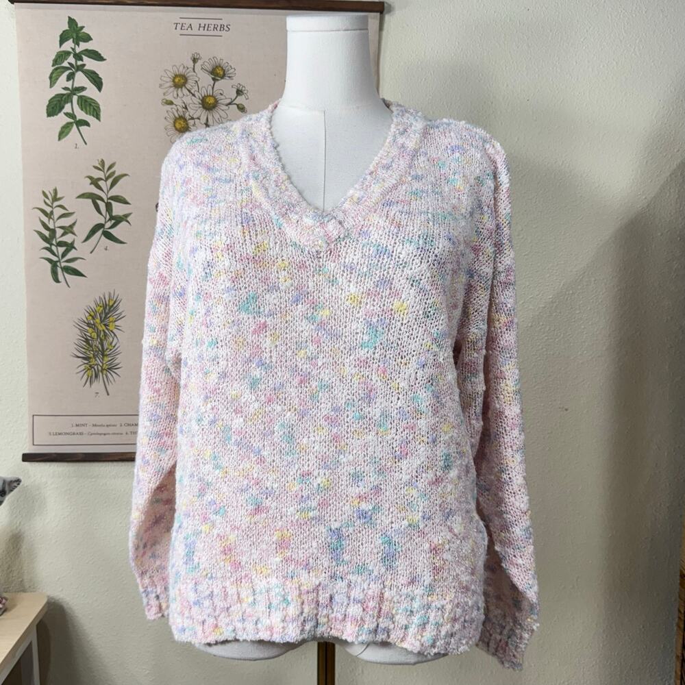 Vtg 80s Metallic Pullover Sweater Kawaii Soft Girl Pastel Goth Dolly Lolita L